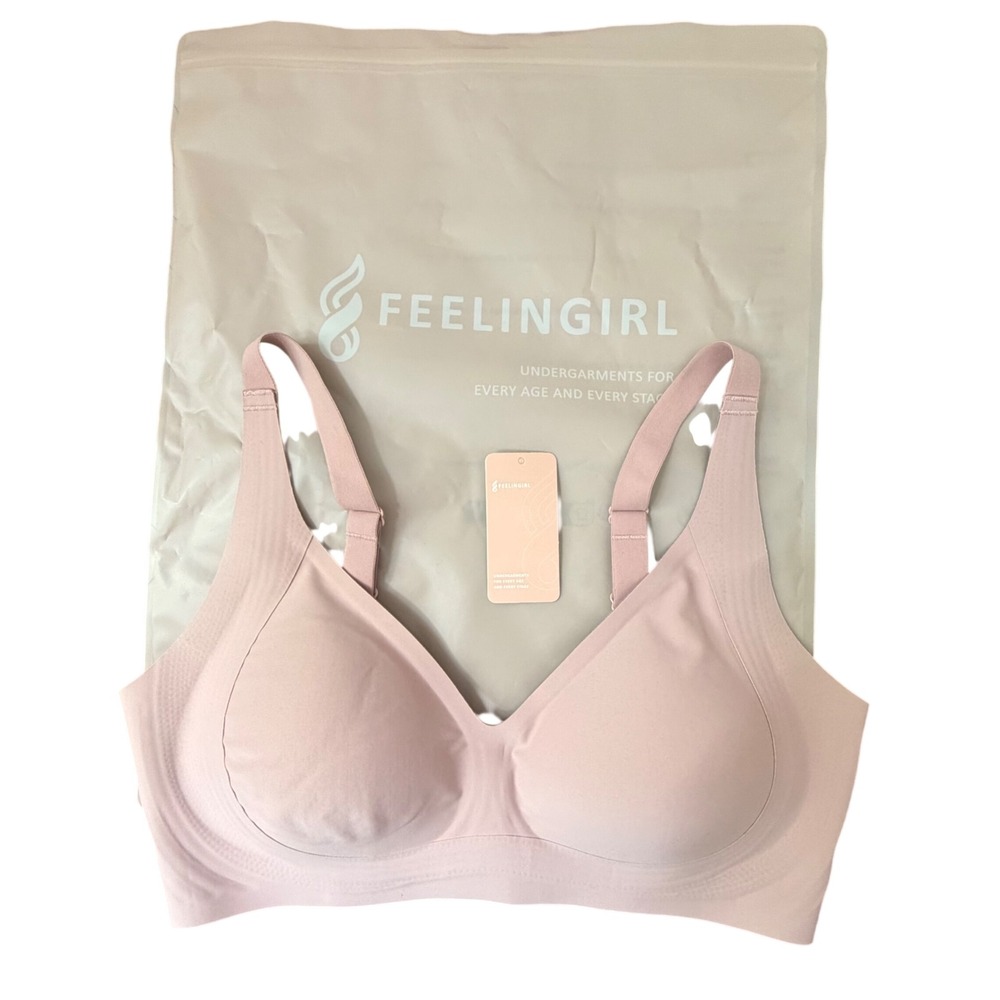 FeelinGirl Jelly Support Wireless Seamless Bra (MED) Blush Wire Free Adjustable